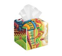 Color Train Hot Air Balloon Tissue Box Cover Pu Leather Square Tissue Box Cover Case, Paper Organizer Dispenser For Kitchen Bathroom Bedroom Vanity Countertop Night Stands