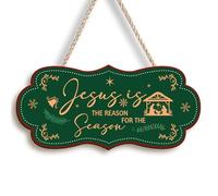 COLOR VALLEY ART Christmas Signs for Wreaths, Jesus is the Reason for the Season, Christmas Welcome Sign for Front Door, Wooden Porch Decor Holiday Hanging Wall Art Decorations