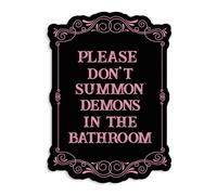 COLOR VALLEY ART Gothic Bathroom Wall Art, Please Don't Summon Demons, Black Wood Hanging Decor, 7 x 9.8 inches