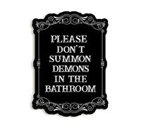 COLOR VALLEY ART Gothic Wall Art, Please Do Not Summon Demons In The Bathroom, Funny Gothic Decor Bathroom Wall Decor, Wooden Spooky Wall Hanging (B, 7x10 Inch)