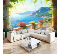 Color Wallpaper Beautiful Ocean Flowers Balcony Non-Woven Wallpaper for Bedroom Living Room Restaurant Cafe TV Backdrop 300 x 210 cm