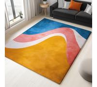 Color Washable Carpet Living Room Area Rugs, 60 x 90 cm Hand-Drawn Curved Lines Short Pile Rugs Non-slip Soft Decorate Carpet Ideal for Living Room Bedroom Nursery Kids Baby Room