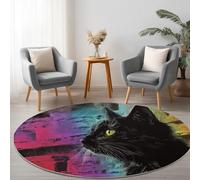 Color Washable Round Carpet Living Room Area Rugs, 210 cm Brick Wall Cat Neon Sign Short Pile Round Rugs Non-slip Soft Decorate Carpet Ideal for Living Room Bedroom Nursery Kids Baby Room