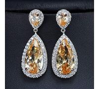 Color White Cubic Zirconia Crystal Long Tear Drop Dangle Earrings For Women Party Jewelry