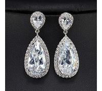 Color White Cubic Zirconia Crystal Long Tear Drop Dangle Earrings for Women Party Jewelry Gift
