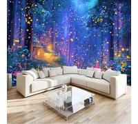 Color Wildflowers Wallpaper - Beautiful Forest Flowers Fireflies Print Paste The Paper Application, 350 x 256 cm for Walls Living Room Lounge Bedroom Hallway Feature Wall