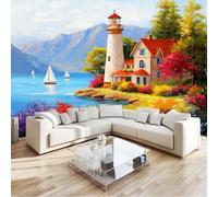 Color Wildflowers Wallpaper - Beautiful Houses Flowers Mountains Print Paste The Paper Application, 200 x 140 cm for Walls Living Room Lounge Bedroom Hallway Feature Wall