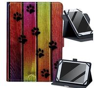 Color Wood Dog Paws Universal 6.0-7.0 inch Tablet Case, 360 Degree Rotating Kickstand Multi Angles Viewing Cover PU Leather Tablet Protector Case for 6.0-7.0 inch Touchscreen Tablet