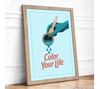 Color Your Life Typography Framed Wall Art Print A2 (59.4×42cm) Oak, Wall Decor for Living Room, Bedroom, Office & Home, Ready to Hang, Art Gift