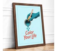 Color Your Life Typography Framed Wall Art Print A4 (29.7×21cm) Walnut, Wall Decor for Living Room, Bedroom, Office & Home, Ready to Hang, Art Gift