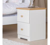 Colorado 2 Drawer Petite Bedside Cabinet, White and Oak Effect, Wooden Handles