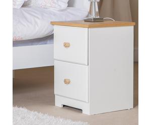 Colorado 2 Drawer Petite Bedside Cabinet, White and Oak Effect, Wooden Handles