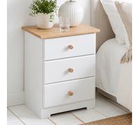 Colorado 3-Drawer Bedside Cabinet, White Painted Finish, Oak Effect Top, Sturdy