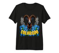 Colorado Bighorn Sheep with Blue Columbine Flowers Premium T-Shirt