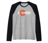 Colorado Columbine Flowers & State Flag Retro Graphic Raglan Baseball Tee