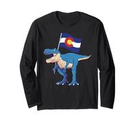 Colorado Dinosaur T-Rex Denver Flag Boulder Ski Men Women Long Sleeve T-Shirt
