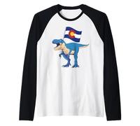 Colorado Dinosaur T-Rex Denver Flag Boulder Ski Men Women Raglan Baseball Tee