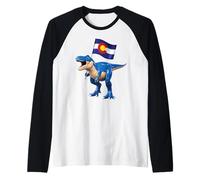 Colorado Dinosaur T-Rex Denver Flag Boulder Ski Men Women Raglan Baseball Tee