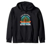 Colorado Estes Park Funny Elk Kayaking Lake Camping Zip Hoodie