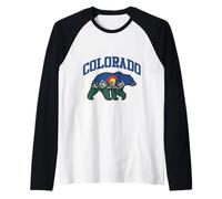 Colorado Flag Rocky Mountains Landscape Inside Bear Graphic Raglan Baseball Tee