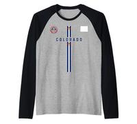 Colorado Flag, Silhouette map of Colorado, state seal Raglan Baseball Tee