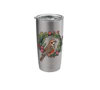 Colorado Lark Bunting Bird Surrounded By Red Cacti Flowers Stainless Steel Insulated Tumbler
