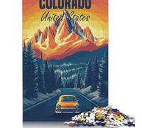 Colorado Mountain Road Trip Poster Puzzle Jigsaws 500 Pieces for Adults Wooden Puzzle Jigsaws for Adults Family Activity Jigsaw Puzzles 500pcs (52x38cm)