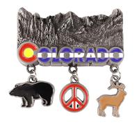 Colorado Souvenir Magnet with Bear, Peace Sign, and Deer Charms - 3 x 3 Inches