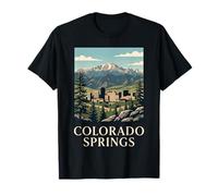 Colorado Springs Mountain Skyline Retro Peaks Forest City T-Shirt