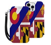 Colorado State Maryland Flag Cell Phone Flip Leather Case Classic Protection Compatible with iPhone 15/15 Plus/15 Pro/15 Pro Max