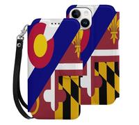 Colorado State Maryland Flag Cell Phone Flip Leather Case Classic Protection Compatible with iPhone 15/15 Plus/15 Pro/15 Pro Max