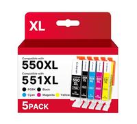 Coloran 550 551XL Replacement for Canon PGI-550 CLI-551 Ink Cartridges Compatible for Pixma iP7250 MG5650 MX925 MG5550 MG5450 iX6850 MG7500 Multifunction Wireless Inkjet Printer (PGBK/B/C/M/Y, 5-Pack)
