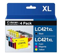 Coloran LC421XL Ink Cartridges Compatible with Brother LC 421XL LC-421 XL LC-421XL VAL Printer Cartridges for Brother DCP-J1050DW DCP-J1140DW MFC-J1010DW (Pack of 4, Black, Cyan, Magenta, Yellow)