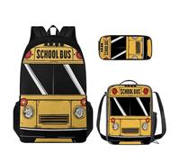 Coloranimal 3Pcs Backpack Set 1Pcs School Backpack 1Pcs Mini Warm Lunch Bag 1Pcs Pencil Case, Cartoon School Bus