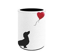 Coloranimal Adorable Dachshund Dog Balloon Pen Holder,Round Makeup Brush Stand Cup PU Leather Office Stationery Organizers for Adult Kids