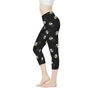Coloranimal Black Bee Yoga Pants Cute Bee Tummy Control Sport Workout Leggings 3/4 Capri Tight Trousers -3XL