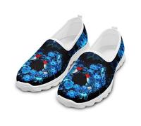 Coloranimal Blue Flower Hummingbird Womens Loafers Walking Shoes Slip On Tennis Shoes Athletic Trainers Casual Mesh Sneakers Casual Trainers with Non Slip Sole