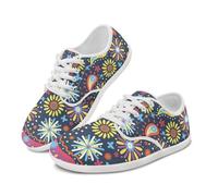 Coloranimal Boho Flower Print Women Sneakers Walking Shoes Womens Barefoot Shoes Wide Toe Box Shoes Casual Zero Drop Shoes for Women Ladies Fashion Sneakers Tennis Shoes