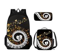 Coloranimal Children 3Pcs Backpack Set School Bag with Lunch Tote Pouch+Pencil Organizer, Piano Keyboard