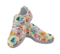 Coloranimal Color Paint Skull Flower Beige Walking Shoes for Women Casual Sports Fitness Trainers Running Shoes Tennis Sneakers Lightweight Sports Footwear