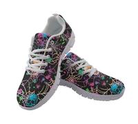 Coloranimal Color Paint Spider Skull Print Womens Tennis Shoes Fashion Sneakers Halloween Walking Running Shoes for Women Mesh Upper Breathable Workout Trainers