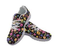 Coloranimal Colorful Mushroom Star Skull Print Walking Running Shoes for Women Tennis Shoes Sports Sneakers Fitness Trainers Comfortable Gym Sports Sneakers