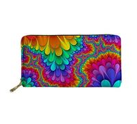 Coloranimal Creative Rainbow Colorful Tribal Tie Dye Leather Wallets Business Shopper Travel Clutch Handbag Zip Clouse PU Purse Card Holder