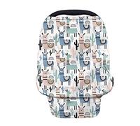 Coloranimal Cute Alpaca Llama Printed Baby Car Seat Cover Canopy, Nurse Cover with Breastfeeding Cover for Babies,Girl Boy Soft Comfy Infant Carseat Canopy Shopper Cart Car Seat Accessory