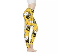 Coloranimal Cute Bee Women Yoga Trousers Yellow Bee Sport Workout Leggings High Waist Athletic Pants Casual Trousers -L