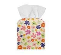 Coloranimal Cute Boho Flower Square Tissue Box Cover Pu Leather Tissue Box Holder with Bottom Belt Facial Tissues Boxes Organizer Dispenser for Kitchen Bathroom Bedroom Hotel Office Desk
