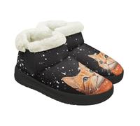 Coloranimal Cute Cat Star Night Print Womens Winter Boots Ankle Shoes Fuzzy Ankle Boots for Women Comfortable Warm Snow Shoes Winter Walking Warm Footwear