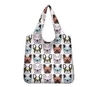 Coloranimal Cute French Bulldog Eco-Friendly Shopping Bag for Women Ladies Foldable Reusable Tote Bag Grocery Handbag Environmental Protection Storage Pouch
