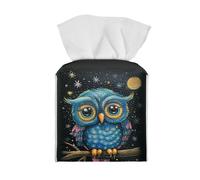 Coloranimal Cute Owl Cartoon Tissue Box Holder Square Leather Tissue Box Cover with Bottom Belt Waterproof Modern Napkin Holder Organizer for Car Bathroom Nightstand Vanity Tabletop