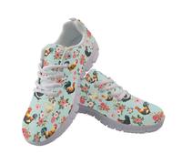Coloranimal Cute Rose Chicken Blue Sneakers for Women Ladies Walking Shoes Lace Up Sports Sneakers Fitness Trainers Comfortable Running Jogging Shoes
